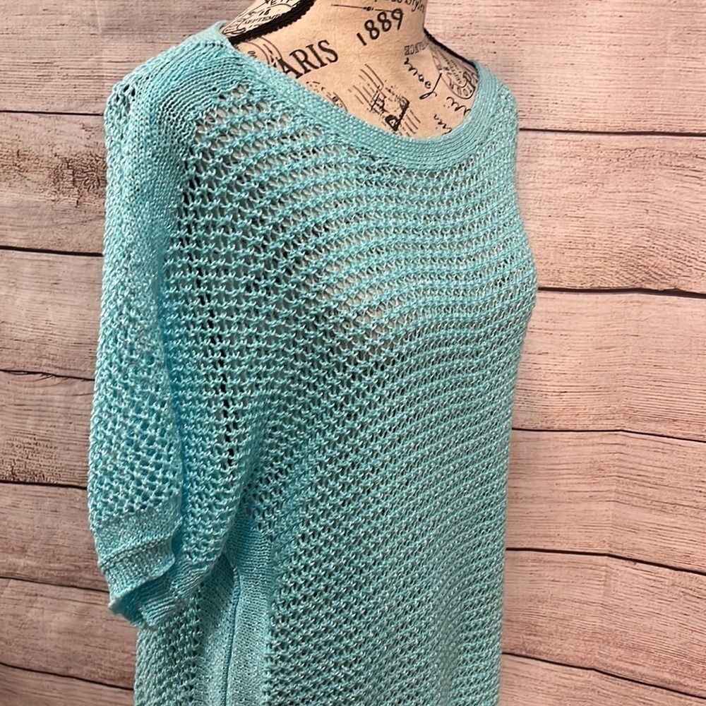 Chico’s Crochet Textured Sweater Open Weave Airy Short Sleeves Chicos 3 XL - Picture 4 of 12